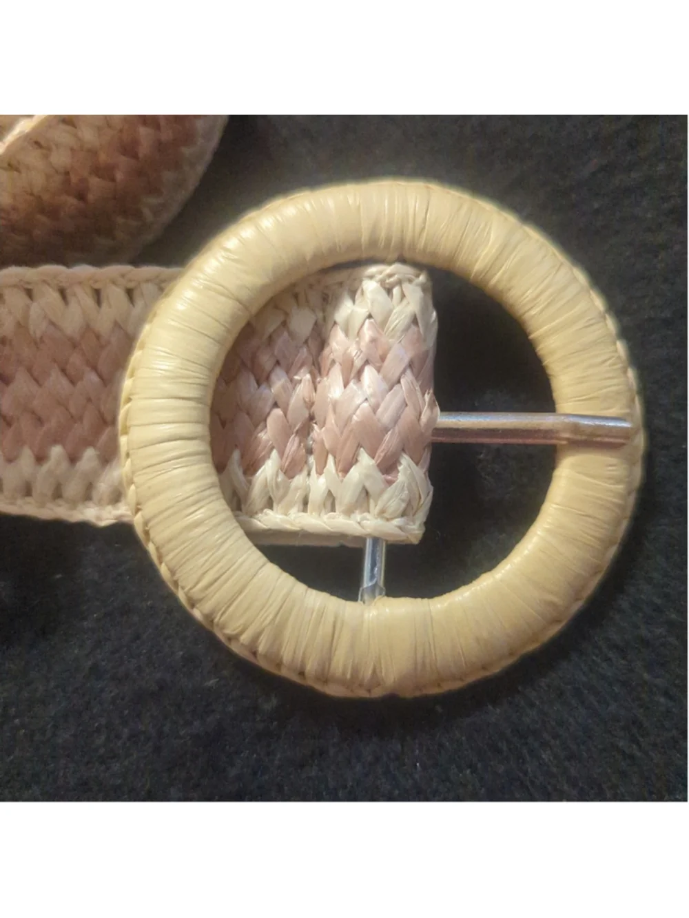 Tan Beige and Pastel Pink Woven Raffia Jute Statement Belt
